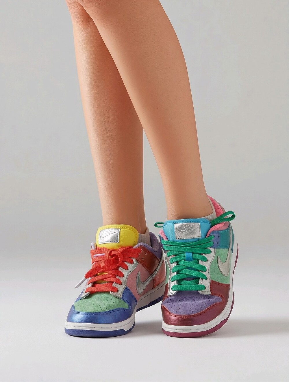 Nike Multicolor Low-Top Sneakers with Green and Red Laces